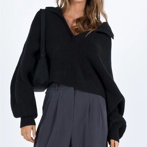 Princess Polly Tiara Cropped Oversized Sweater in Black - Size XS/S
